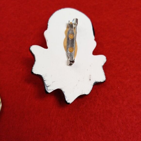 Clown Brooch Clip/Pierced Black and Gold Enamel Earrings - Picture 7 of 9